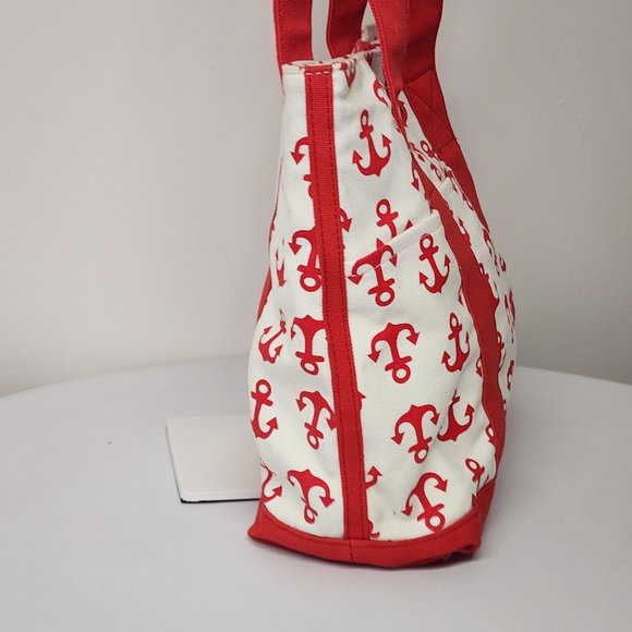 Unbranded Canvas Boat Tote Red Anchor Print Snap Closure Pockets/Change Purse - Picture 4 of 13